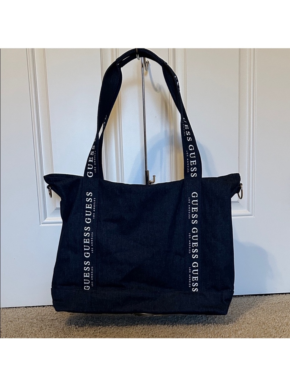 GUESS denim tote Bag with Logo Strap